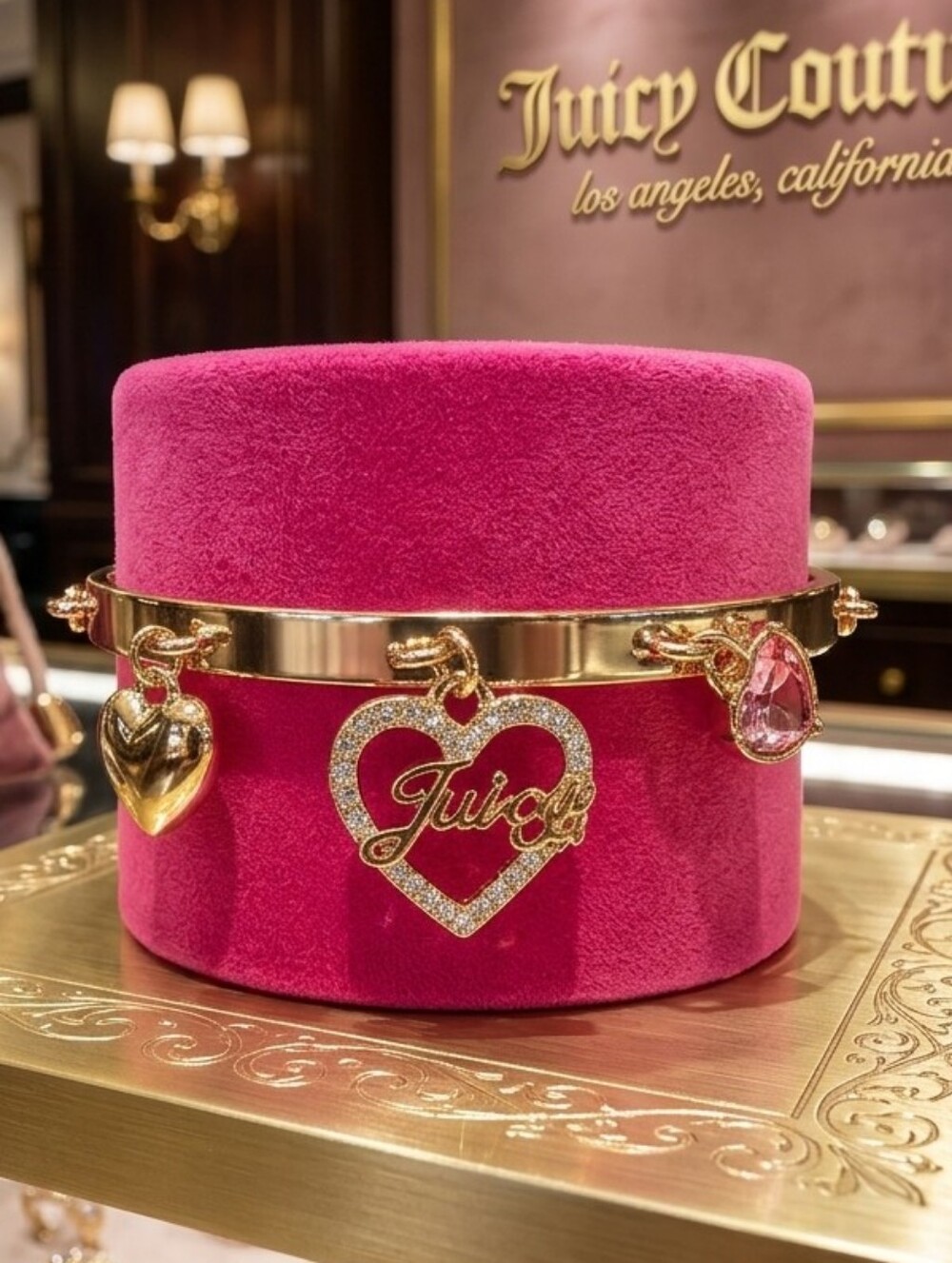 Juicy Couture Gold-Tone Heart Charm Bracelet - Pink Packaging